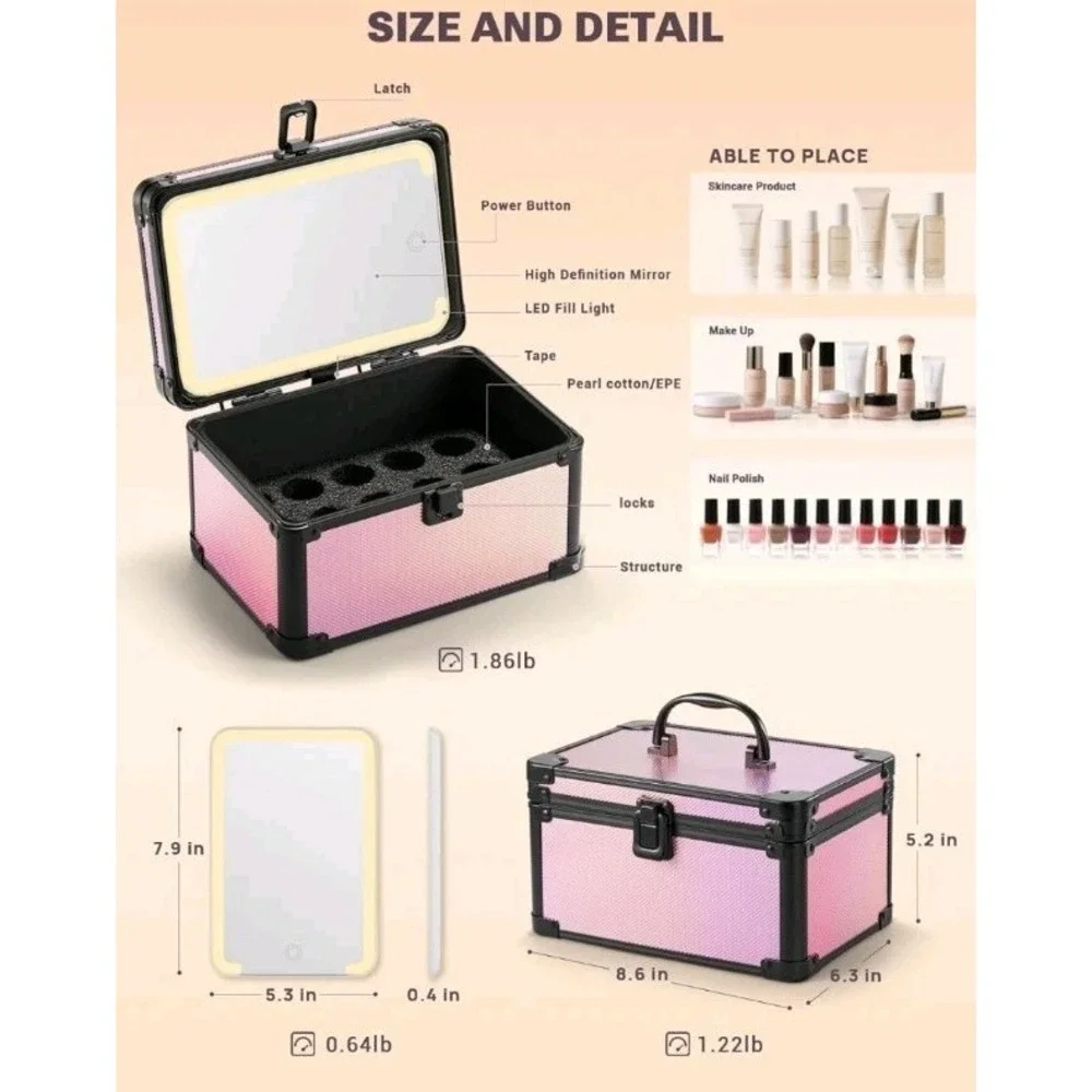 Qislee Makeup Box with Detachable Lighted Mirror – Waterproof Travel